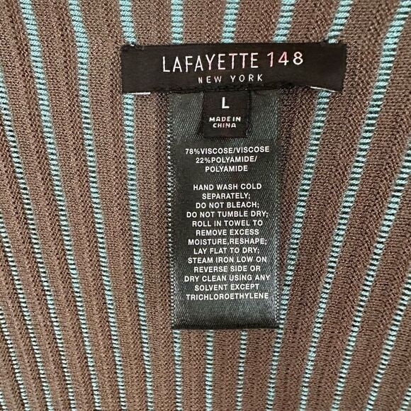 Lafayette 148 New York Bicolor Blue and Grey Pleat-Stitches Drape Front Sleevele - Picture 4 of 5